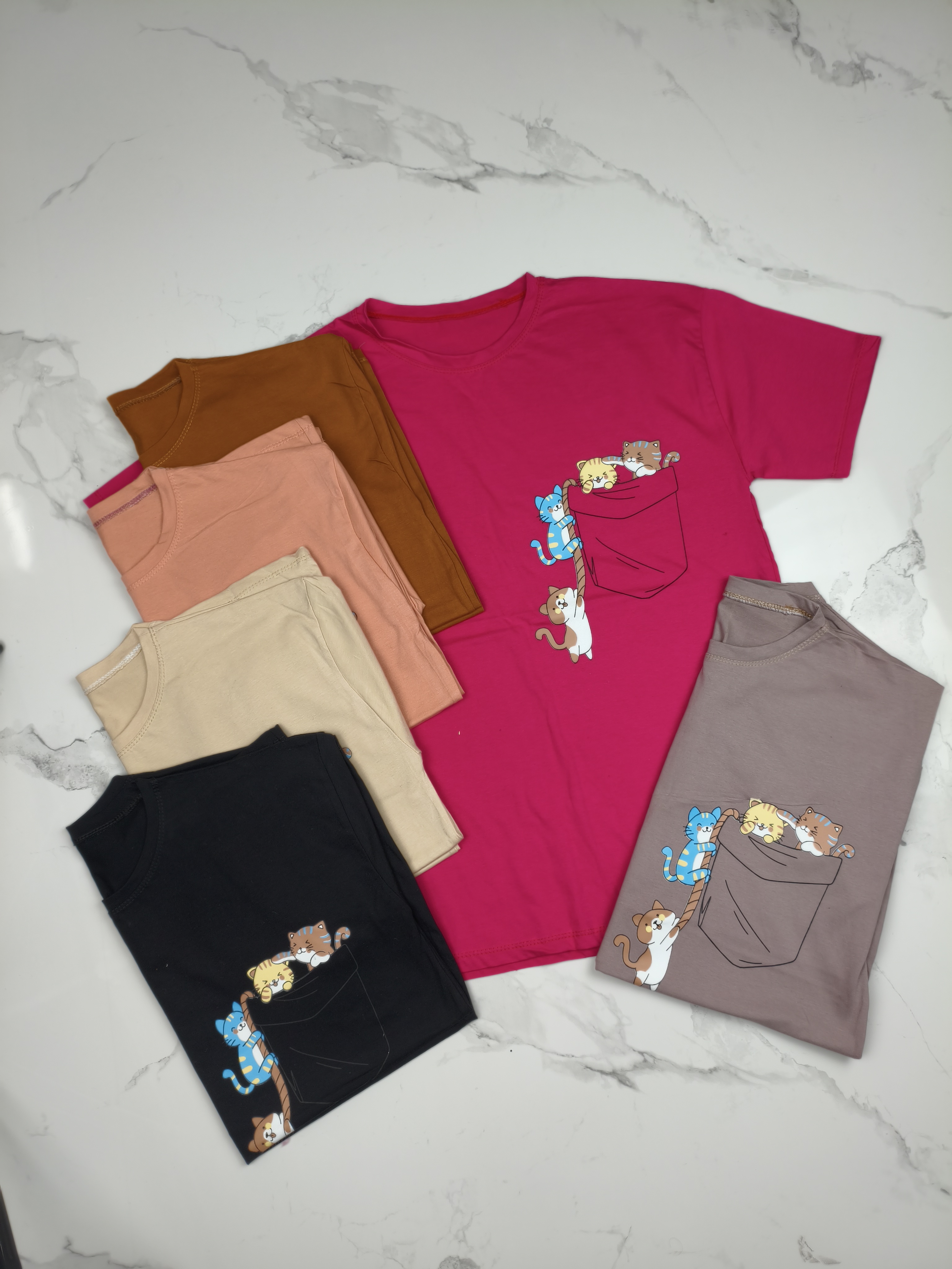 تیشرت زنانه باکسی طرح گربه(پرداخت ‌اقساطی)