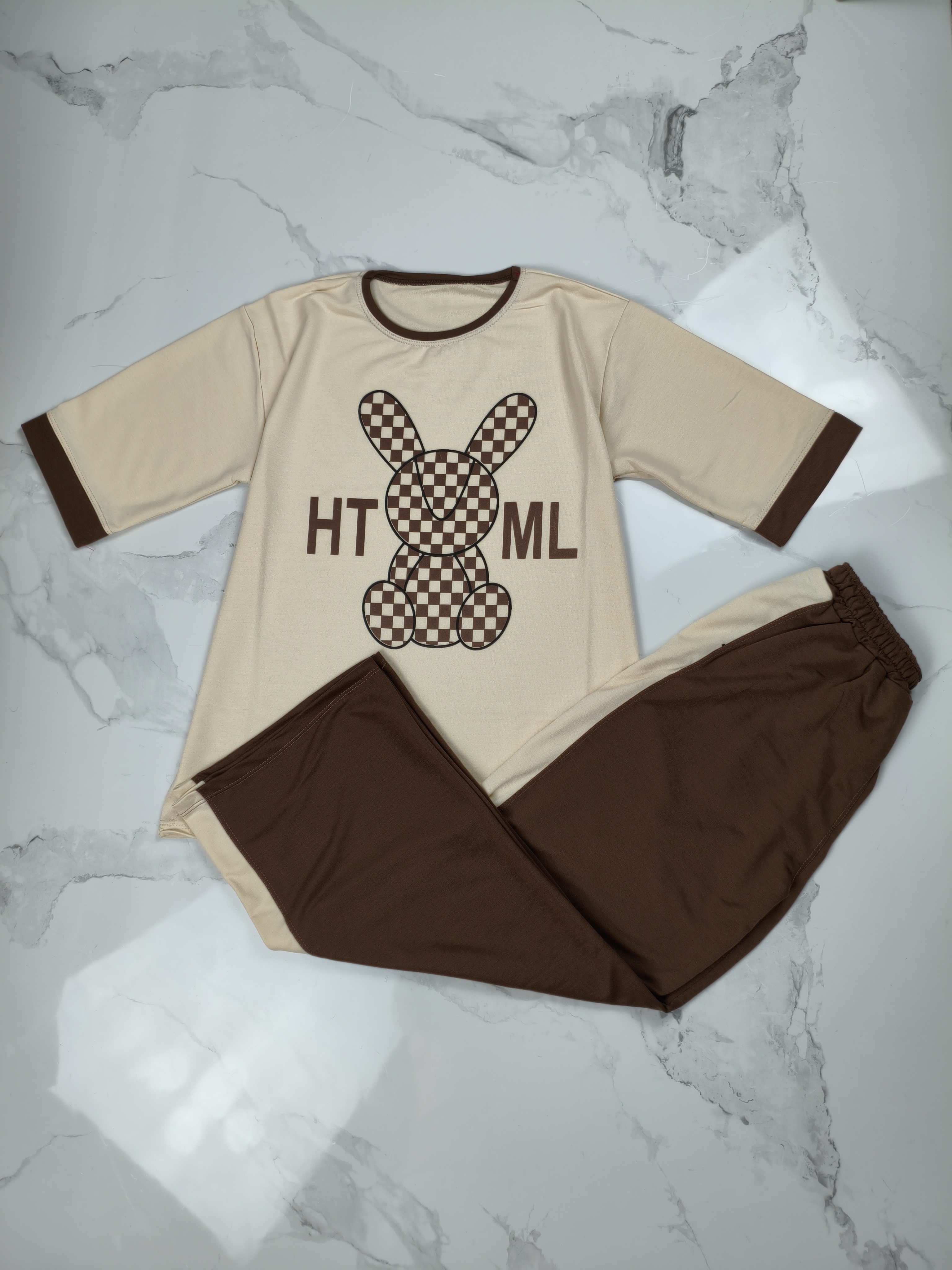 ست تیشرت و شلوار کرم-قهوه ای خرسی (پرداخت اقساطی)